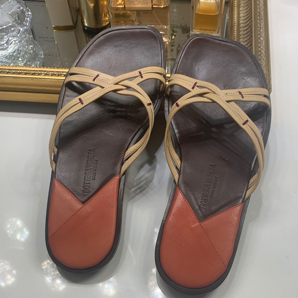 BOTTEGA VENETA Sandals Beige Brown Squared Heel PreOwned
Italy Size 7 1/2 B